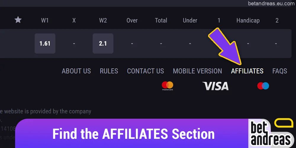 Find the AFFILIATES section on the Betandreas website