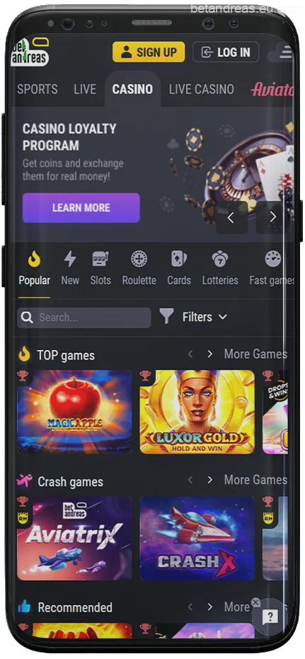 Screenshot of Casino page Betandreas mobile App