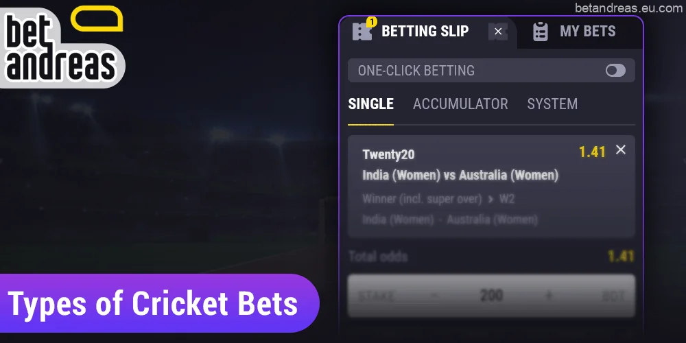 Main Betandreas cricket betting formats