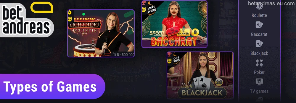 Types of Live Casino games at Betandreas in Bangladesh