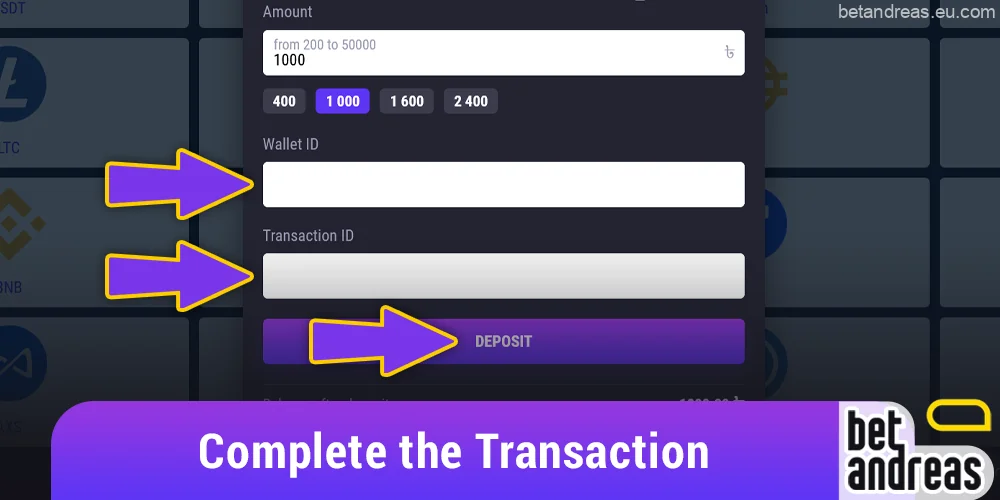 Follow the prompts to complete transactions on Betandreas