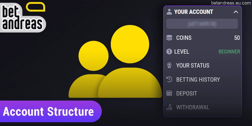 Account structure on Betandreas website: perconal data, settings, FAQ