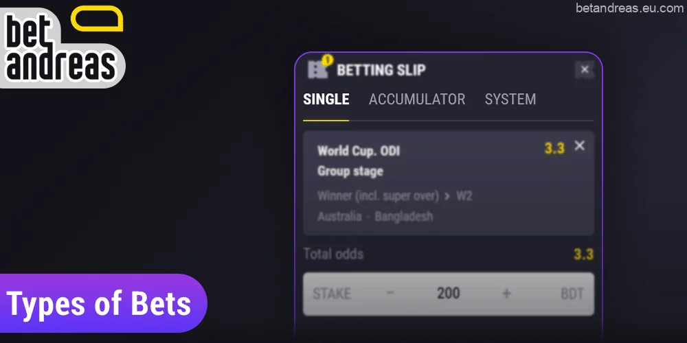 A variety of betting options at Betandreas