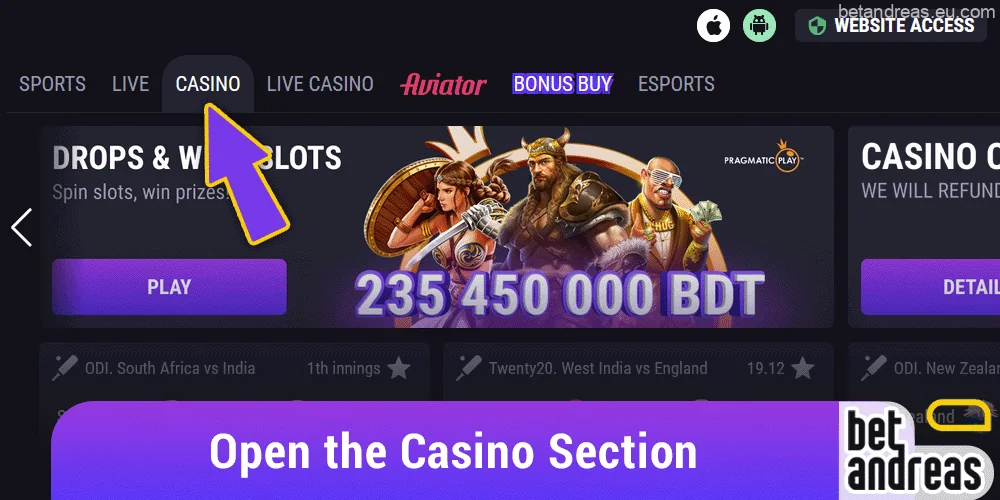 Casino section on the Betandreas website