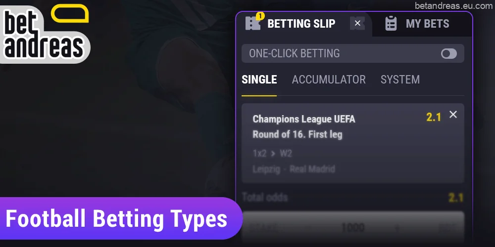 Popular types of football betting at Betandreas