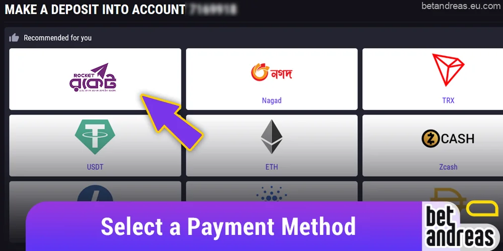 Choose a suitable deposit method on Betandreas